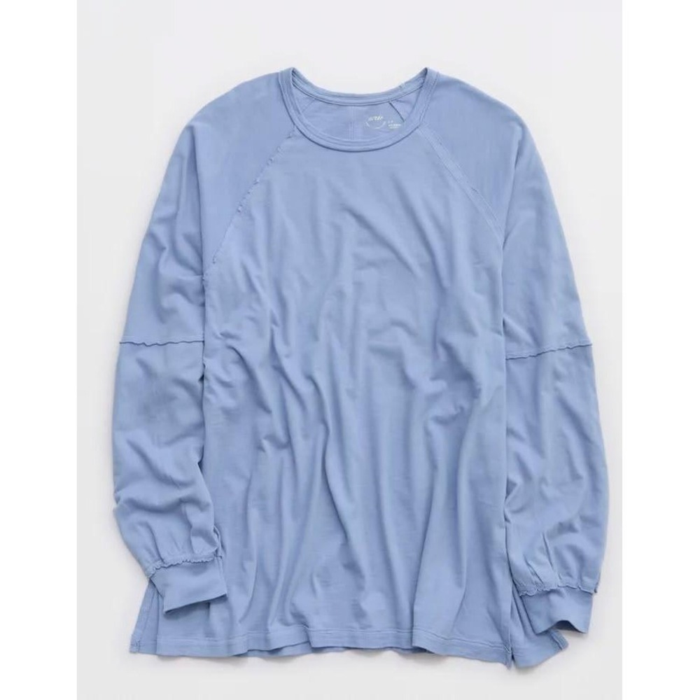 Aerie Oversized Boyfriend Long Sleeve Shirt Womens Small Monaco Blue Relaxed Fit
